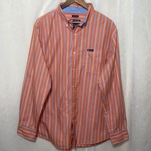 Chaps Mens button down orange with blue and white stripes in great condition XL